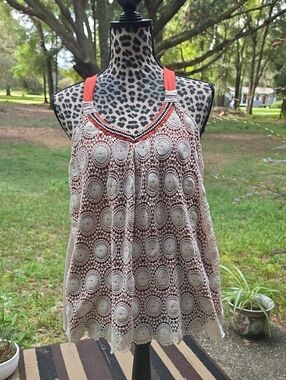 Jolt Cream Crochet Tank with Burnt Orange Straps